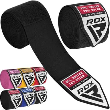 RDX Boxing Hand Wraps 4.5M / 180 Inches – Mexican Style Semi-Elastic MMA Inner Gloves - Wrist Support for Muay Thai, Kickboxing, BJJ, Karate - Thumb Loop & Hook and Loop Closure - Cotton & Nylon Blend