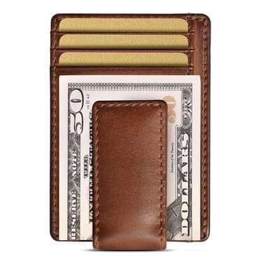House of Jack Co. Carryall Slim Money Clip Wallet for Men, Super Strong Magnetic Clip, Front Pocket Wallet Card Holder, Full Grain Cowhide Leather, Tan