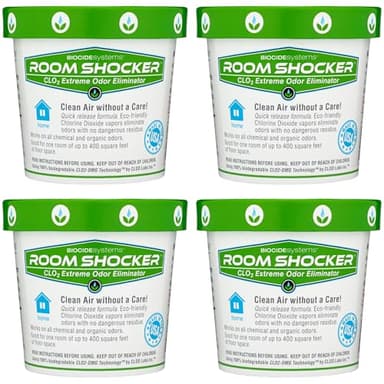 Biocide Systems Room Shocker Strong Odor Eliminator for Home & Office, Eco-Friendly Chlorine Dioxide Odor Bomb for House Interior Up to 400 Square Feet of Floor Space (4-Pack)