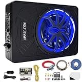 FOLTUSYMY 2025 Upgraded 10" 1200W Car Subwoofer, Slim Under Seat Powered Car Subwoofer, High/Low Level Input, Car/Truck Audio Sub Built-in Amplifier, with Blue LED Light
