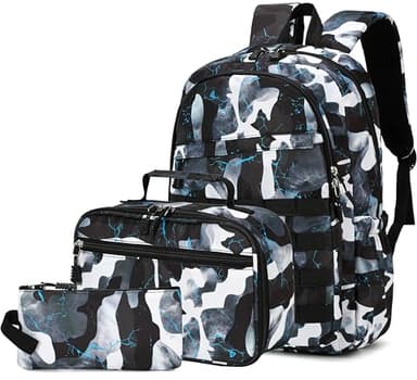 Boys Backpack with Lunch Box, Camo Kids Backpacks for Boys Elementary Middle School Bag Bookbag Outdoor Travel Back Pack (Camo Black Set, Small)
