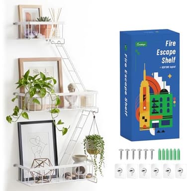 SweetSage Fire Escape Wall Shelf White - Modern New York City Wall Decorative Display Ladder Floating Shelves for Bedroom, Home Décor, Action Figure Display (2.5-Tier)
