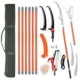 Outvita Manual Pole Saw, 26 Feet Extendable Tree Pruner with Knives and Storage Pocket, Sharp Steel Blade and Scissors High Branches Trimming for Pruning Palms and Shrubs（Orange）