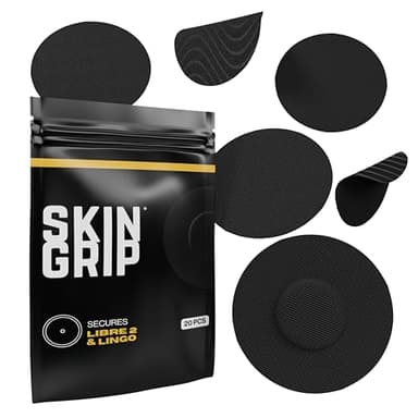 Skin Grip Adhesive Patches for Freestyle Libre 2 & Lingo CGM – Waterproof & Sweatproof for 10-14 Days, Pre-Cut Adhesive Medical Tape, Sensor Cover – 20 Pack, Black