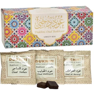 Oud Bakhoor Variety Box by Dukhni | Assorted Box | 30 Pieces Bakhoor | Gift Set & Refill Kit | Arabic Incense | Islamic Gifts, Eid & Ramadan Gift | Luxurious, Long Lasting