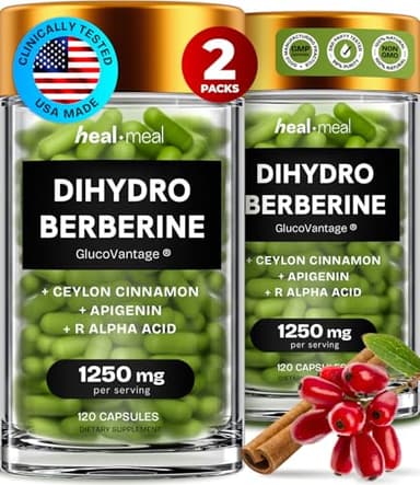 HealMeal Dihydroberberine Supplement - Dehydro Berberine Organic -Super Berberine Supplement with Ceylon Cinnamon & R Alpha Lipoic Acid & Apigenin - Hydroberberine 240 caps (2 Packs)