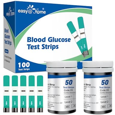 Easy@Home Blood Glucose Test Strips for Diabetes: for Use with Blood Sugar Monitor - Self Glucose Testing - 100 Diabetic Test Strips EBG-100SL-STRIP