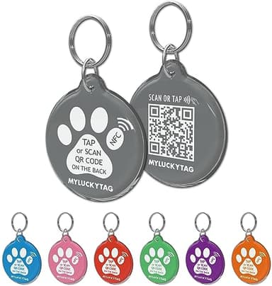 MYLUCKYTAG NFC & QR Code Smart Pet ID Tag Personalized Dog Cat Tag, Online Pet Profile, Pet Location Alert Email, Digital Pet Tag, Quiet Pet Tag, Durable Pet ID, Dog Collar Tag