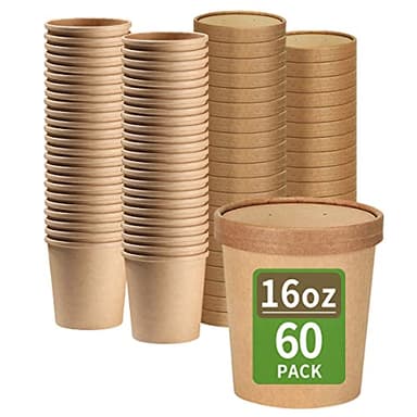 bloomoon 60 Pack 16 oz Paper Food Containers with Lids, Ice Cream Pint Containers, 16 oz Disposable Soup Containers Paper Freezer Containers Pint Ice Cream Cups (60 Cups 60 Lids)