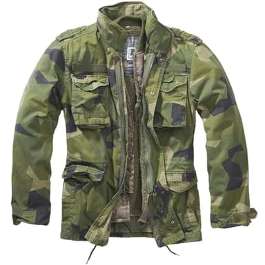 Brandit Individual Wear Men's M-65 Premium All-Season Everyday Outdoor Field Jacket with Removable Lining & Concealed Hood, Swedish Camo, Medium