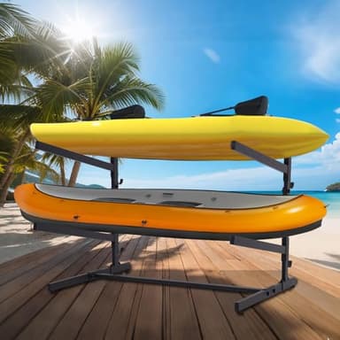Asunrise Kayak Storage Rack, Heavy Duty 2 Level Freestanding Rack for Garage and Outdoor Storage, Holds Kayak, Canoe, Surfboard & Paddleboard, Steel Construction with Felt Padding