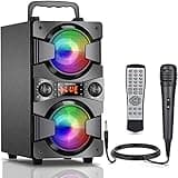60W Bluetooth Speakers Portable Wireless Speaker with Double Subwoofer Heavy Bass, FM Radio, Microphone, Lights, Remote EQ, Loud Boom Box Stereo Sound System Speaker for Home Outdoor Party Gifts(1MIC)