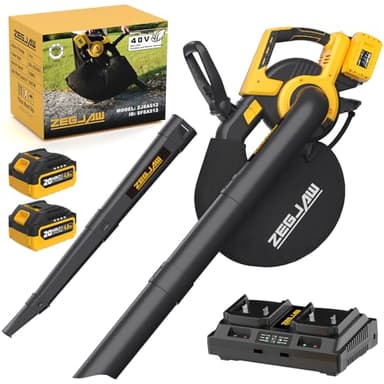 ZEGJAW 3-in-1 Cordless Leaf Blower & Vacuum, Leaf Vacuum Mulcher with Bag, 40V 170MPH 360CFM 5 Speeds Electirc Leaf Blowers for Lawn Care 2x4.0Ah Battery & Charger Included