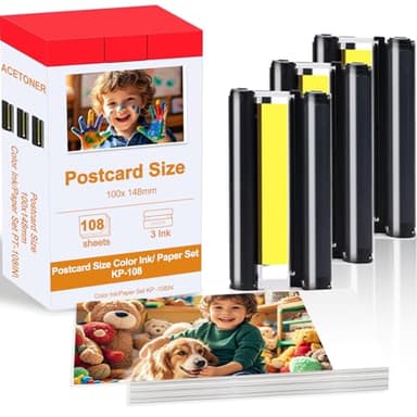 Compatible for Canon Selphy CP1500 Ink and Paper KP-108IN 3 Color Ink Cartridges & 108 Sheets 4x6 Photo Paper Glossy for Canon Selphy CP1300,CP1500,CP1500,CP1000, CP910, CP900 Compact Photo Printers
