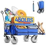 Rovique Beach Wagon with Big Wheels for Sand,260L Extra Large Beach Cart with 9" All-Terrain Balloon Wheels, Heavy Duty Folding Wagon, Adjustable Handle,450lb Capacity for Outdoors & Fishing