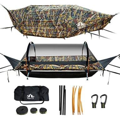 Night Cat Flat Lay Hammock Tent with Mosquito Net Waterproof Rainfly Storage Room for 1 Person Backpacking Hiking Camping Lightweight 330LBS 87x28x19in