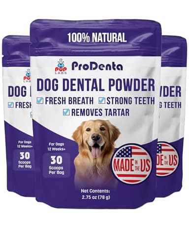 Pup Labs ProDenta, Dog Teeth Cleaning and Dog Breath Freshener, Natural Powder for Plaque, Tartar, and Gum Support Made in USA, 3-Pack (90 Scoops)