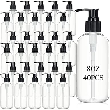 Norme 40 Pieces Empty Pump Bottle 8 oz Clear Refillable Plastic Bottles with Pump Dispenser Travel Lotion Container for Shampoo Hand Body Soap Oil Massage Moisturizer Face Cream Liquid