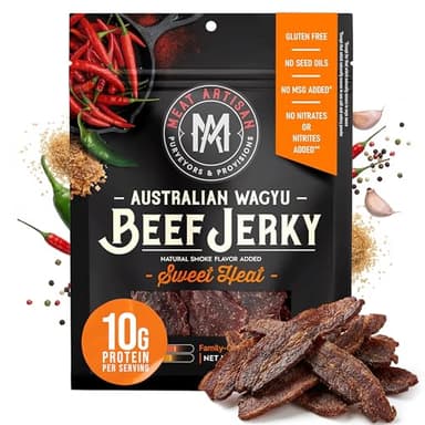 Meat Artisan Beef Jerky - Australian Wagyu Sweet Heat - High Protein Snack - Gluten Free No MSG - Premium Gourmet Natural 3oz (85g)