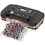 95kpa Vacuum Sealer Machine,Commercial Full Automatic Food Sealer,Powerful Sealing System with Double Heat Seal,Bags Storage, Easy-Lock Handle,Build-in Cutter,1 Bag Rolls and 10 pcs Pre-cut Bags