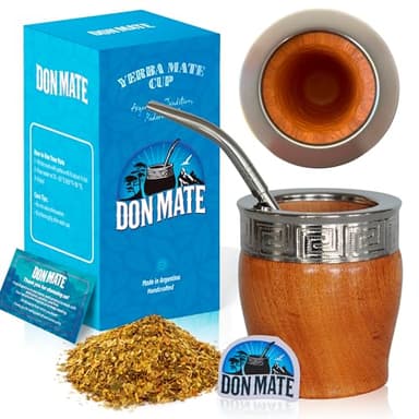 DON MATE Yerba Mate Cup and Bombilla Set – Handmade Imperial Mate Algarrobo – Yerba Mate Kit with Bombilla Straw – Imperial Algarrobo Wooden Mate