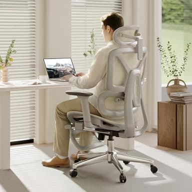 FLEXISPOT ErgoX Premium Ergonomic Office Chair with Footrest- Adjustable 3D Armrests, Dynamic Lumbar Support, Recline & Tilt Function, Mesh Seat, for Home & Office Use,Cream