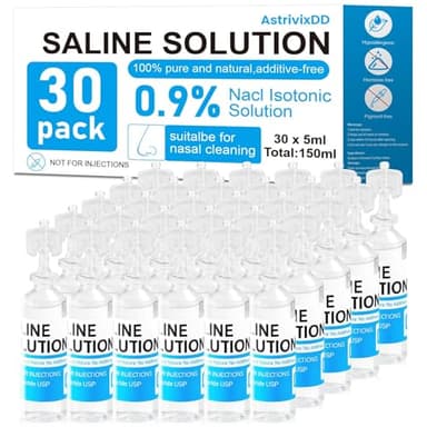 AstrivixDD 30 Pack 0.9% Saline Solution for Nasal Care and Moisturizing, Sodium Chloride for Wound Cleansing, Nose & Eyes, Normal Solution for All Ages, Total 150ml, 5ml Each