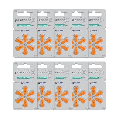 powerone Size 13 Hearing Aid Batteries Zinc Air P13 Pack of 60