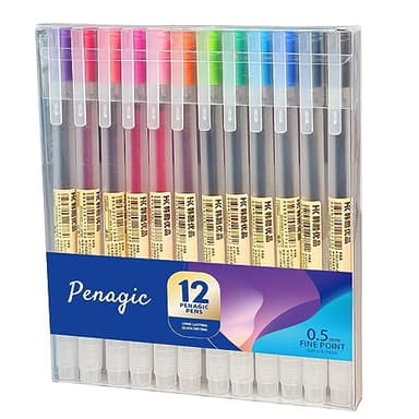Penagic - Gel Pens 12 Colors, Ball Fine Point, 0.5 mm Ink Note Taking Pens for Japanese Korean Office School Stationery Supplies (Assorted, 12-Count)