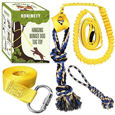 HOKINETY Dog Hanging Bungee Tug Toy: Interactive Tether Tug-of-War for Pitbull Small to Large Dogs to Exercise and Fun Solo Play - Durable Retractable Tugger Dog Rope Toy with 2 Chew Rope Toys