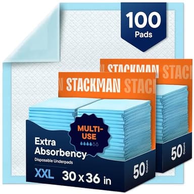 Chucks Pads Disposable Adult Underpads [100-Pack] 30"x36" XXL Extra-Large Super-Absorbent Incontinence Bed Pads – Mattress Protector Pee Pads for Adults, Kids & Pets – Bed Protection & Training