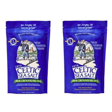 Celtic Sea Salt Fine Ground – Unrefined Mineral Salt, Sustainably Harvested, GMP Certified, Lab Tested, Kosher – Baking, Cooking, Seasoning, Everyday Use – 2 Pack (1 lb Each)