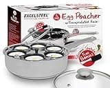 EXCELSTEEL Non Stick Easy Use Rust Resistant Home Kitchen Breakfast Brunch Induction Cooktop Egg Poacher, 6 Cup, Stainless Steel, Round
