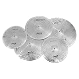 Low Volume Cymbal Pack Mute Cymbal Set 14'Hihats+16"Crash+18'Crash+20"Ride 5 Pieces Silver Drummer Practice Quiet Cymbal for Drum Set