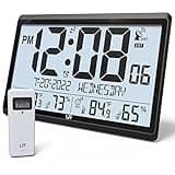 LFF Atomic Clock/Never Needs Setting, Battery Operated, Atomic Wall Clock with Indoor/Outdoor Temperature & Humidity, Wireless Outdoor Sensor, 15" Digital Wall Clock with 4.5" Numbers Easy-to-Read