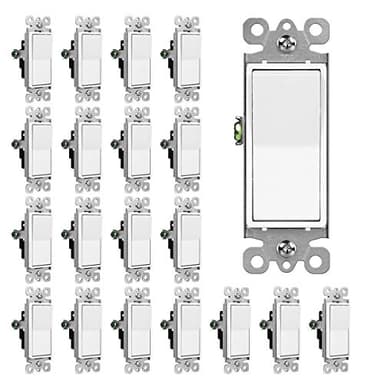 CML Single Pole Decorator Light Switch, 20 Pack Rocker Paddle Wall Switch, 15A 120/277V, On/Off Interrupter, UL Listed, White