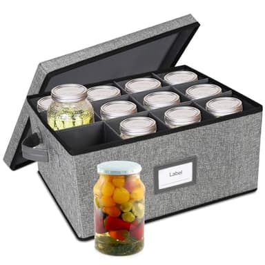 Lukeline 32 oz Mason Jar Organizer, Stackable Canning Jar Organizer, Collapsible Canning Jar Storage Bag Holds 12 Quart Mason Jars with Handles and Partitions (1)