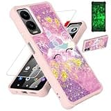 jioeuinly for Cricket Debut S3 Case Compatible for ATT AT&T Vista 2 Phone Case Cover [with Tempered Glass Screen Protector][Hard PC + Soft Silicone][Ring Support] [Gold Glitter+Luminous] JSF-DJS