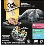 Sheba Perfect Portions Wet Cat Food Cuts in Gravy Variety Pack, Sustainable Salmon, Sustainable Tuna, and Delicate White Fish & Tuna Entree, 2.6 oz., Twin-Pack Trays, (24 Count, 48 Servings)