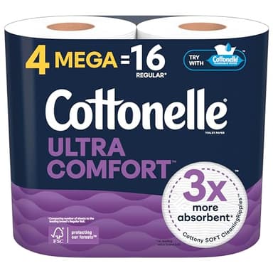 Cottonelle Ultra Comfort Soft Toilet Paper, 4 Mega Rolls = 16 Regular Rolls