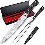 MOSFiATA 8" Carving Knife and 7" Fork Set Brisket Slicing Knife Premium Meat Cutting Knife German High Carbon Stainless Steel EN.4116 BBQ knives for Slicing Meats, Fruits and Vegetables