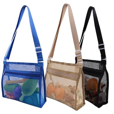 MUYIZI Mesh Beach Bag for Collecting Shells 3 Pack,Shell Bags for Beach,Sea Shell Bags for Picking Up Shells,Beach Shell Bag for Kids, Sand Toys Swimming Accessories for Boys and Girls