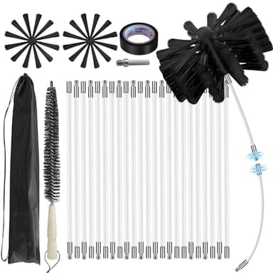 30Feet Chimney Sweep Kit,8 in Brush Head,Dryer Vent Cleaner Kit, Chimney Sweep&Chimney Cleaning Kit, Rotary Chimney Cleaning System for Flue/Fireplace/Sewage Pipe/Hood with 23 Nylon Flexible Rods