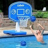Lxheir Pool Basketball Hoop Poolside, Lengthen Sturdy Base Pool Summer Water Basketball Hoop Game for Kids Boys Girls, Swimming Pool Basketball Hoop with 2 Balls and Pump