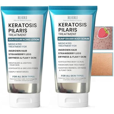 KP Bump Eraser Body Set with 10% AHA | Keratosis Pilaris Treatment | Keratosis Pilaris Lotion | Exfoliating Body Scrub | Ingrown Hair Treatment | Bundle Set for Bump, Strawberry Legs, Redness, Dryness