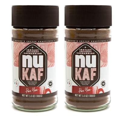 nuKAF By Gourmanity Instant Chicory Coffee Alternative with Cocoa, Brews Like Regular Coffee, Chicory Root Powder Great for Your Daily Drink, Rich in Prebiotics, Kosher, 3.5oz jar (Pack of 2)