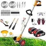 Electric Weed Wacker Cordless Eater, Weed Trimmer Battery Powered with 5 Types Blades&2Pcs 21V/2.0Ah Battery Operated & Charger, Lightweight Weed Trimmer/Edger Lawn Tool/Brush Cutter for Garden Yard