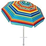 AMMSUN Beach Umbrellas for Sand Heavy Duty Wind Portable, 6.5ft Outdoor Umbrella with Sand Anchor and UV Protection, Parasols Includes Carry Bag for Beach, Patio, and Garden, Yellow Stripes