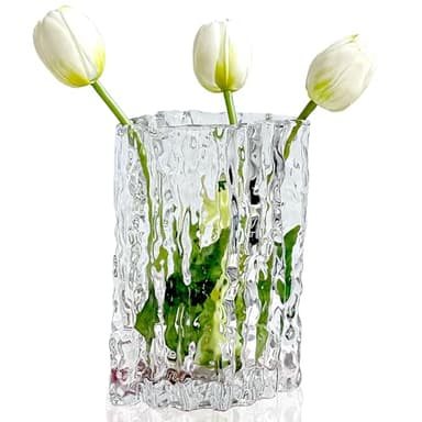 Aoderun Glass Vase Crystal Vase Heavy Duty Large Flower Vase for Dining Table Kitchen Office Home Shelf Wedding Living Room Centerpieces(Clear)