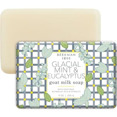 Beekman 1802 Goat Milk Soap – Moisturizing Hand & Body Soap Bar with Shea Butter & Botanical Oils, Triple-Milled, Non-Drying, Made for Sensitive Skin, Glacial Mint & Eucalyptus 9 oz